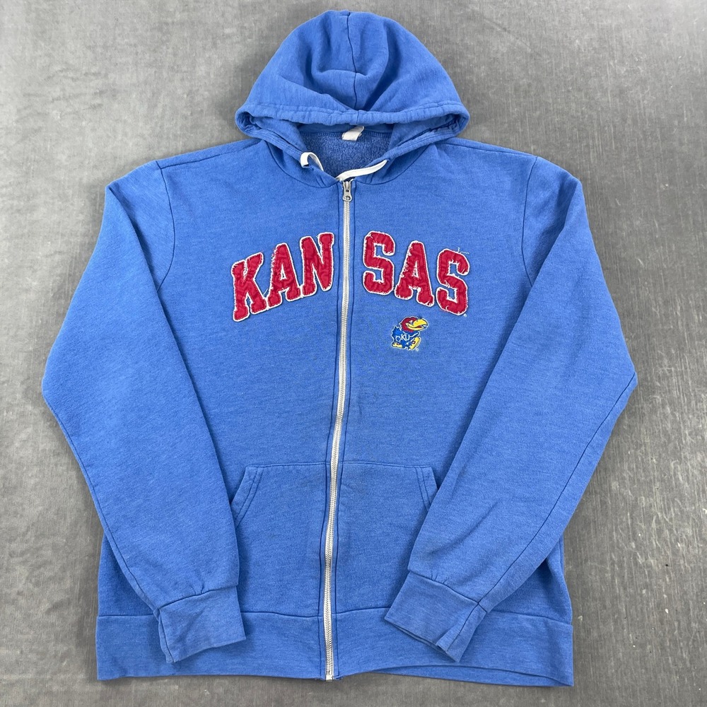 Kansas Jayhawks Blue 84 Men Large Blue Full Zip Hoodie Distressed